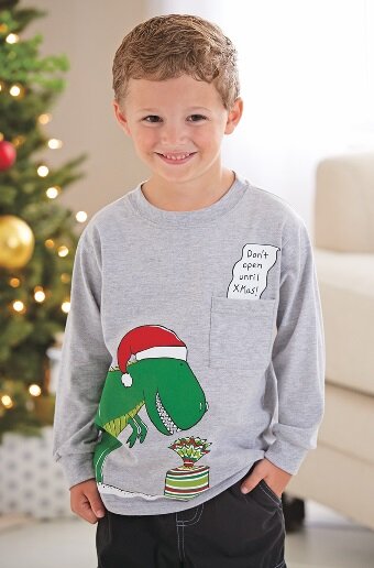 Boys' Dinosaur Santa Shirt by Mulberribush (Size: 2T)