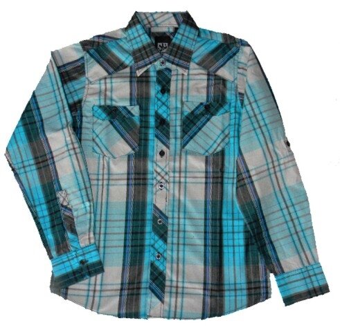 Boys' Woven Plaid Shirt by Micros (Color: Teal, Size: 8)