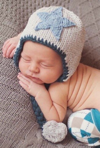 Boys Blue Star Beanie Hat by Huggalugs (Size: Small (Newborn-6 Months))