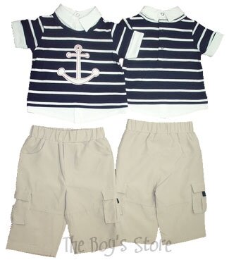 Minibasix Boys' Anchor Shirt and Pant Set (Size: 3 Months)