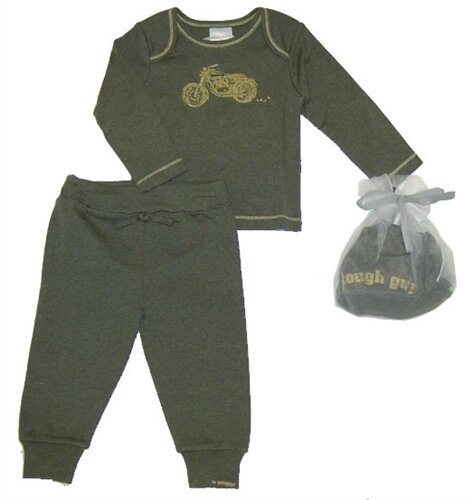 Dressed to Drool Boys' Tough Guy Two Piece and Hat Set (Size: 12 Months)