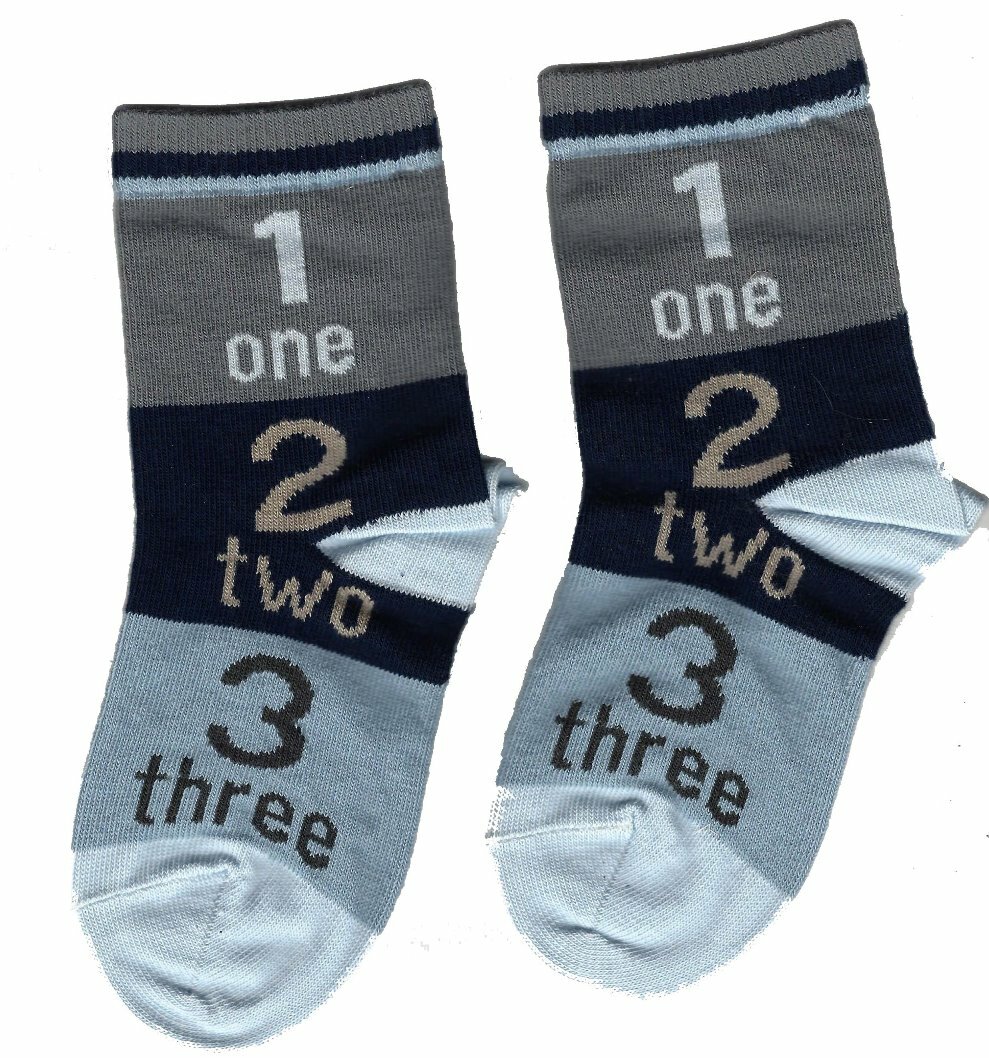 Boys One Two Three Socks by MP (Color: Light Blue, Sock Size: 2 (Shoe Size 6-7.5))